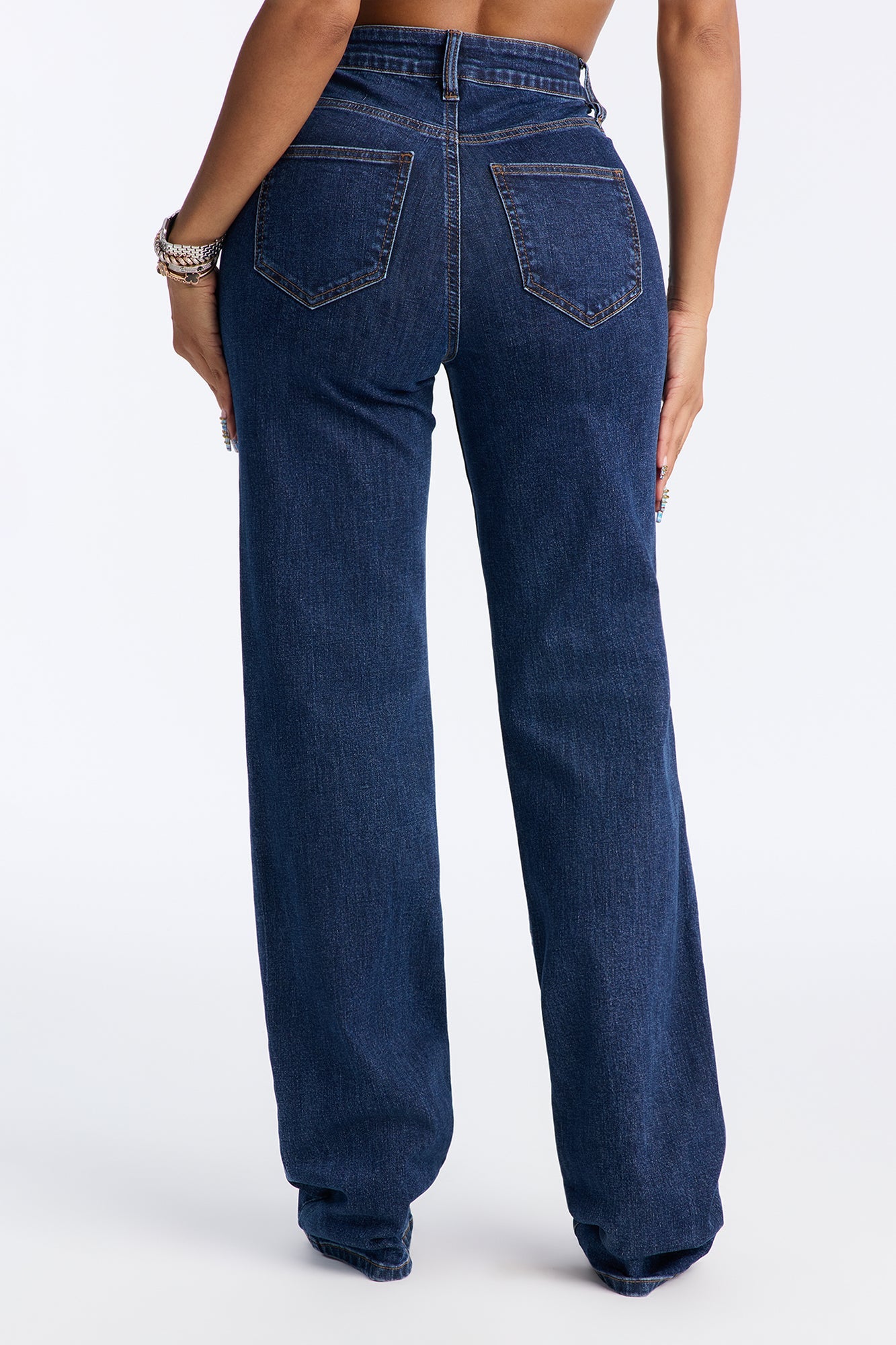 Set The Scene Stretch Stacked Straight Leg Jeans - Dark Wash