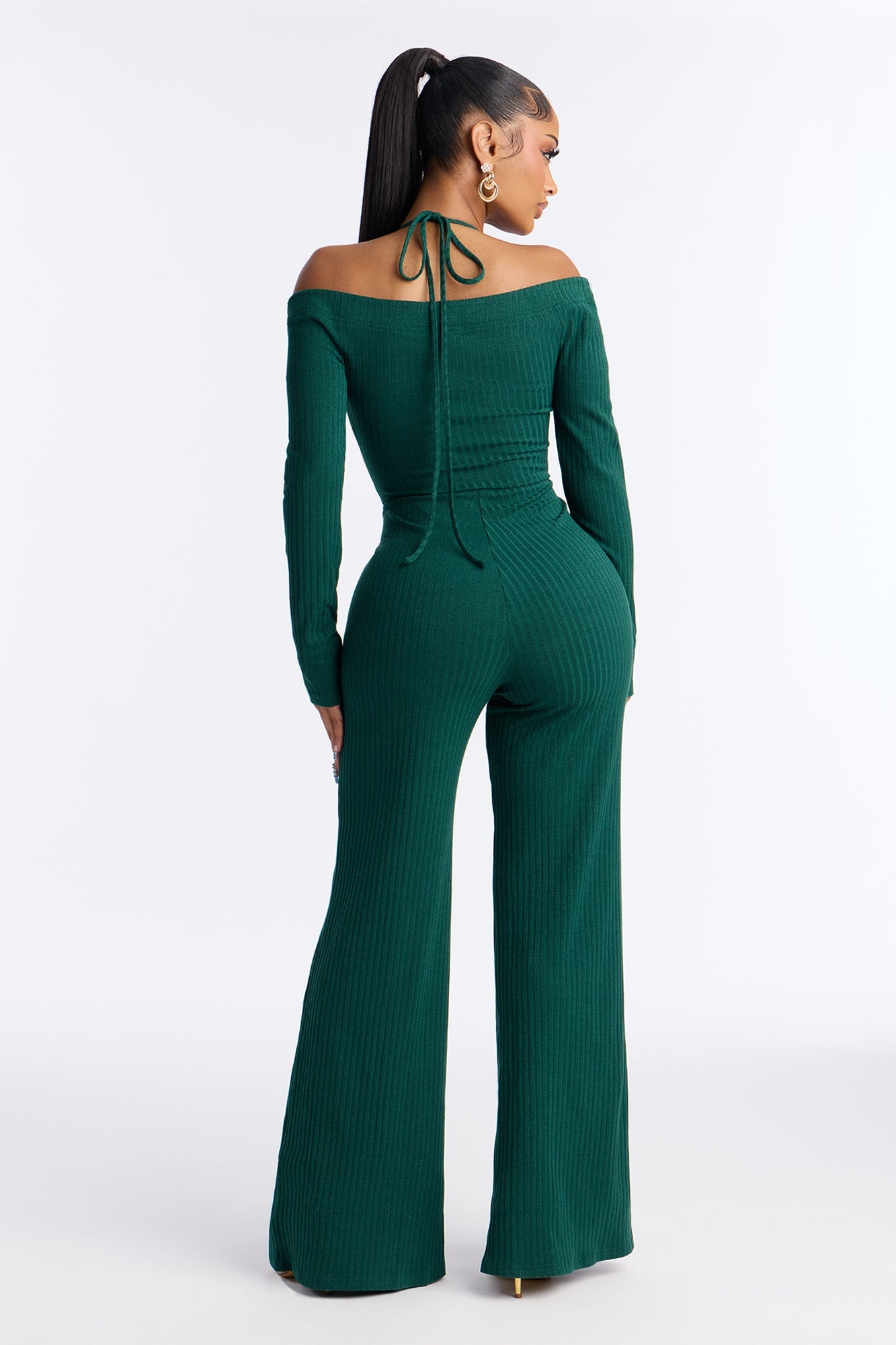 Tilly Ribbed Lace Trim Jumpsuit - Green