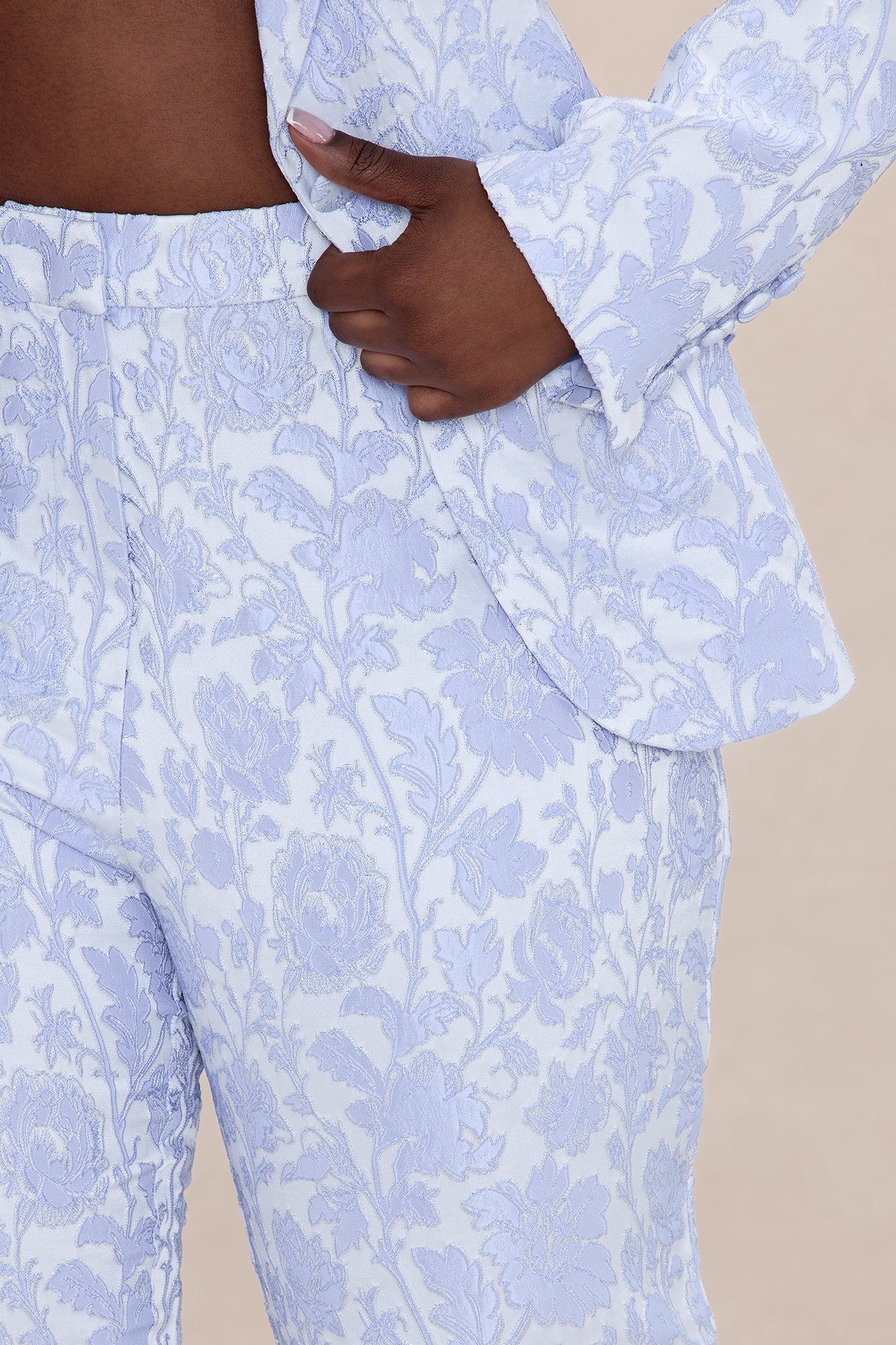 Charlotte Floral Jacquard Blazer Pant Set - Light Blue