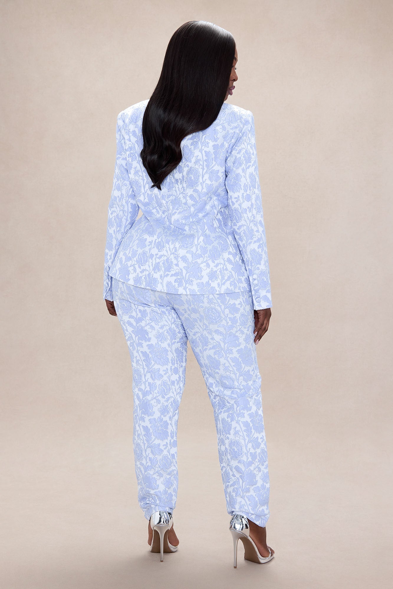 Charlotte Floral Jacquard Blazer Pant Set - Light Blue
