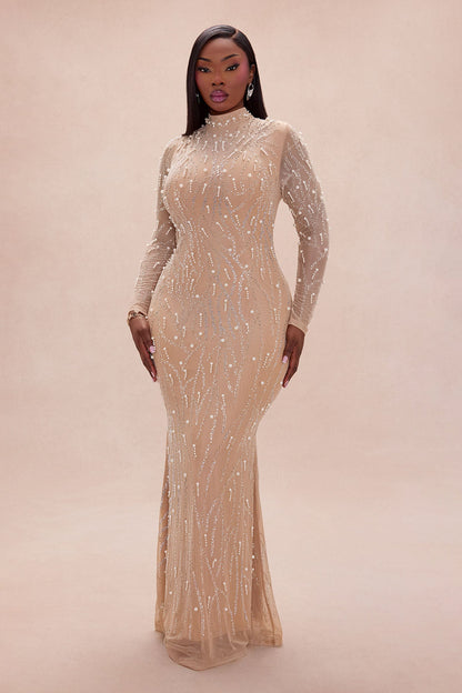 Diamond Mirage Embellished Maxi Dress - Nude