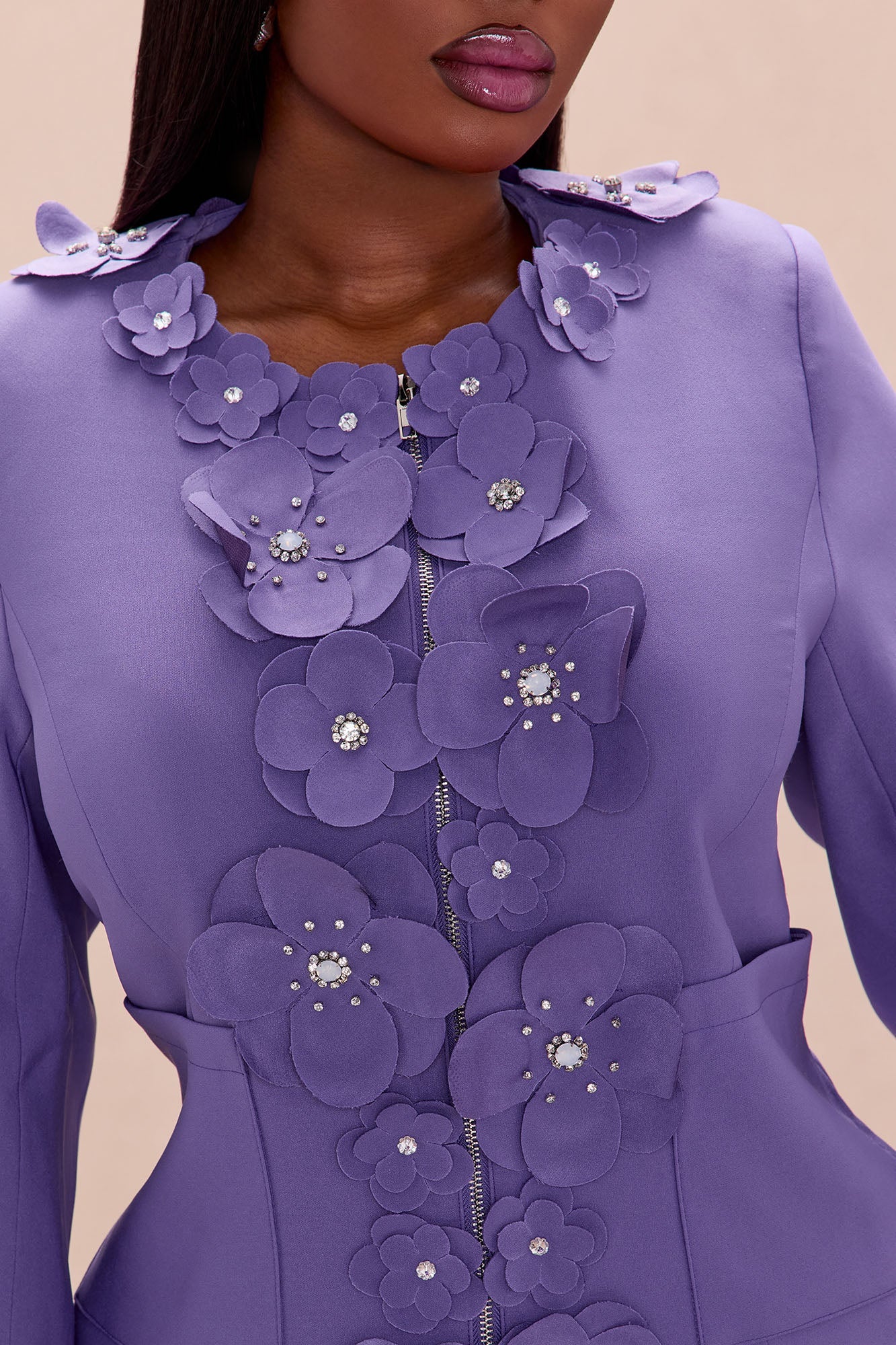 Midnight Meadow Floral Applique Skirt Set - Purple