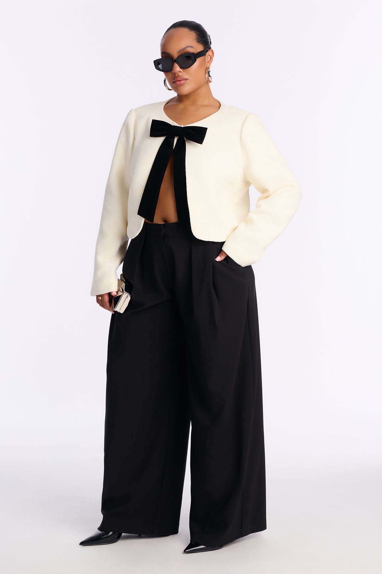 Perfect Etiquette Bow Tweed Coat - Cream/combo