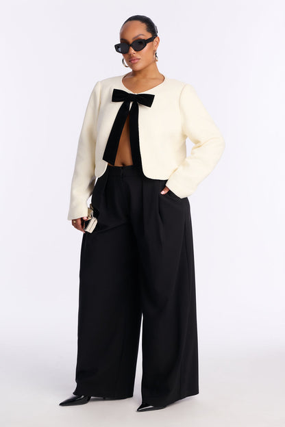 Perfect Etiquette Bow Tweed Coat - Cream/combo