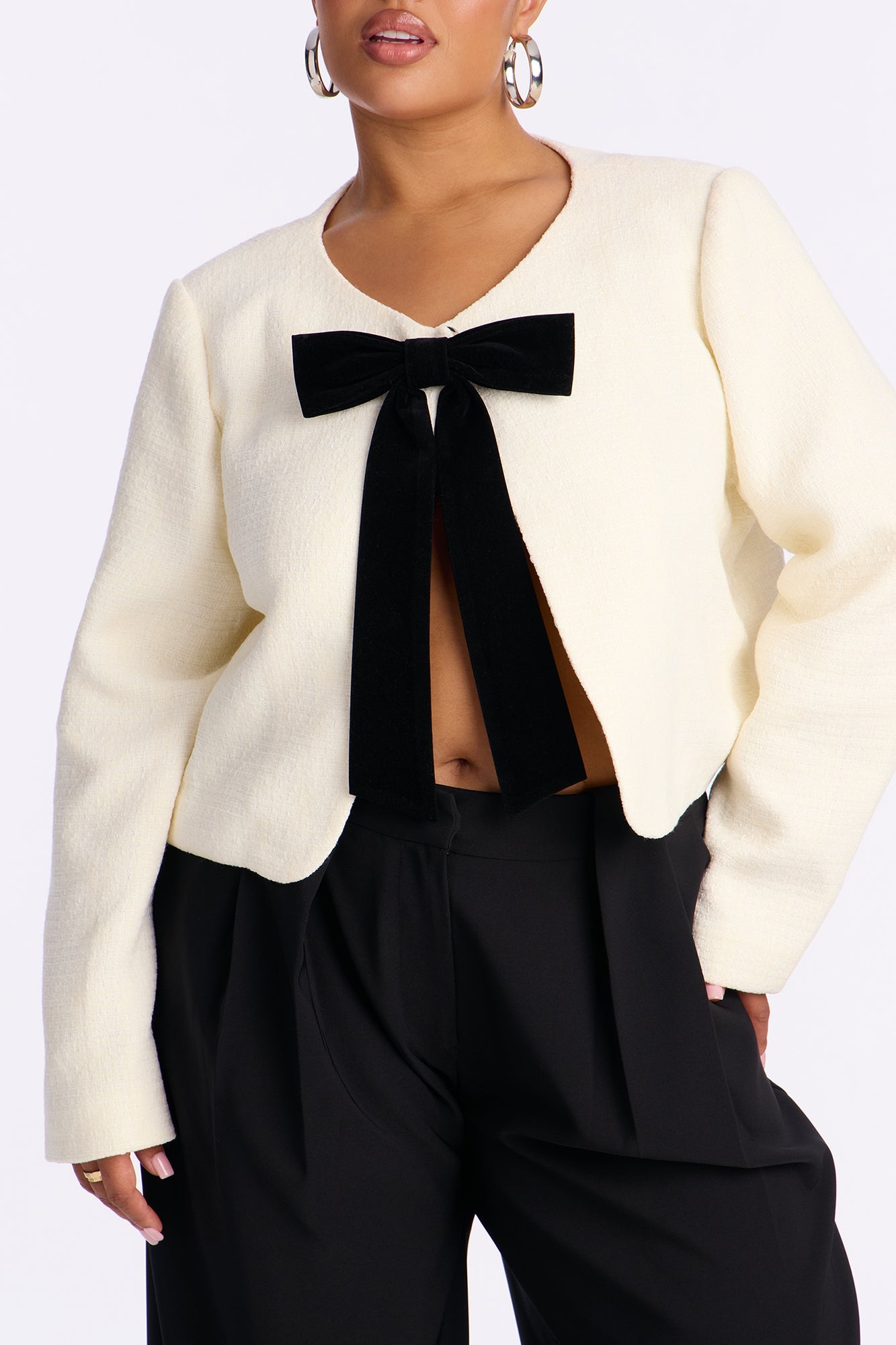 Perfect Etiquette Bow Tweed Coat - Cream/combo
