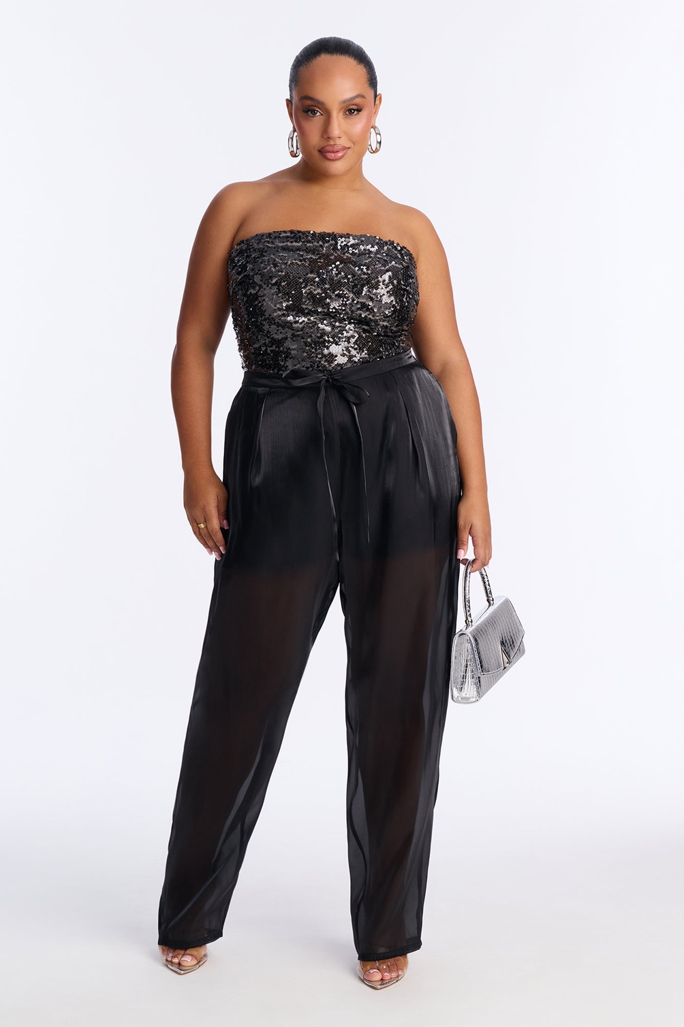 Midnight Madness High Rise Sheer Barrel Leg Pant 32″ - Black
