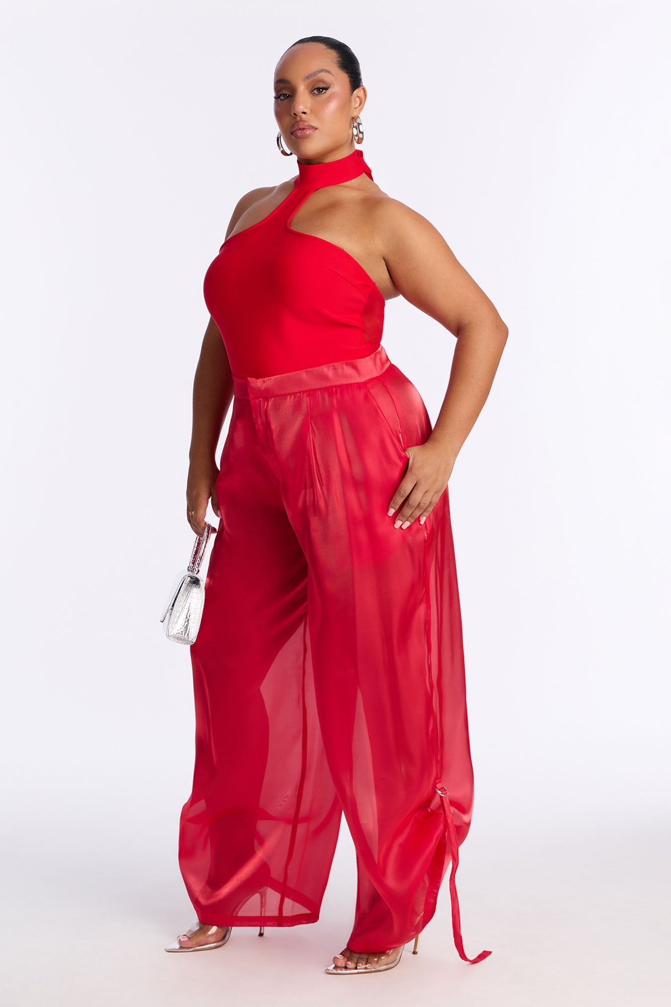 Made You Look Organza Wide Leg Pant - Red