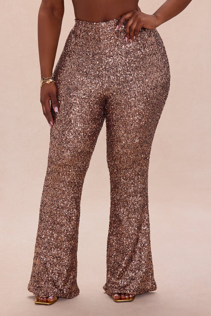 Azalea Sequin Flare Pant - Bronze