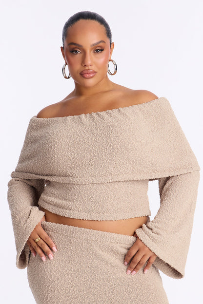 Double Date Off Shoulder Sweater Maxi Skirt Set - Taupe