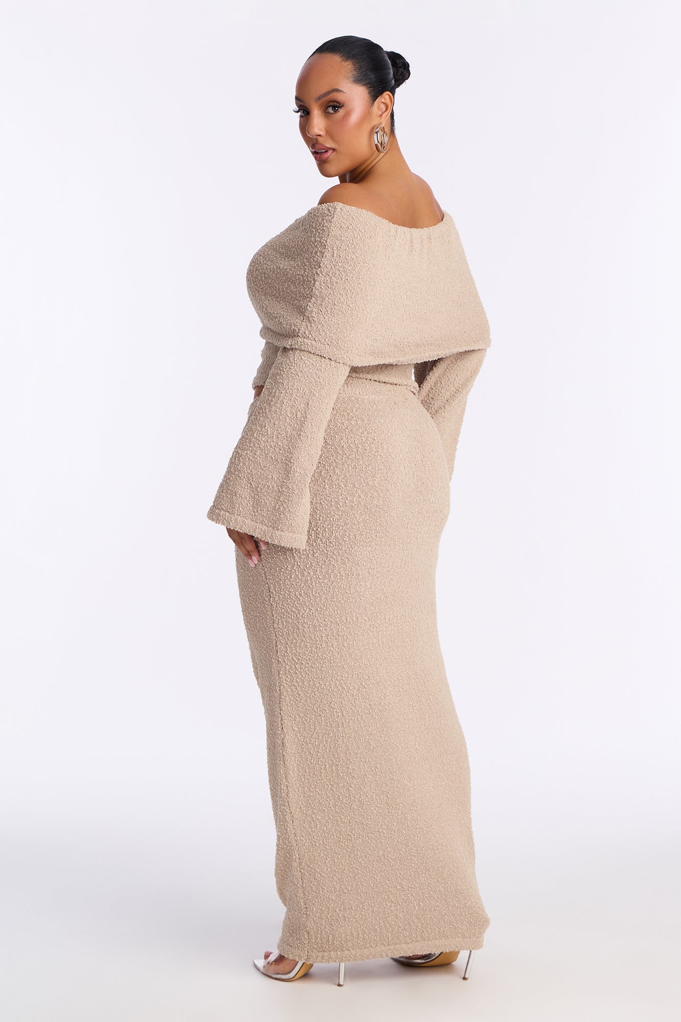 Double Date Off Shoulder Sweater Maxi Skirt Set - Taupe