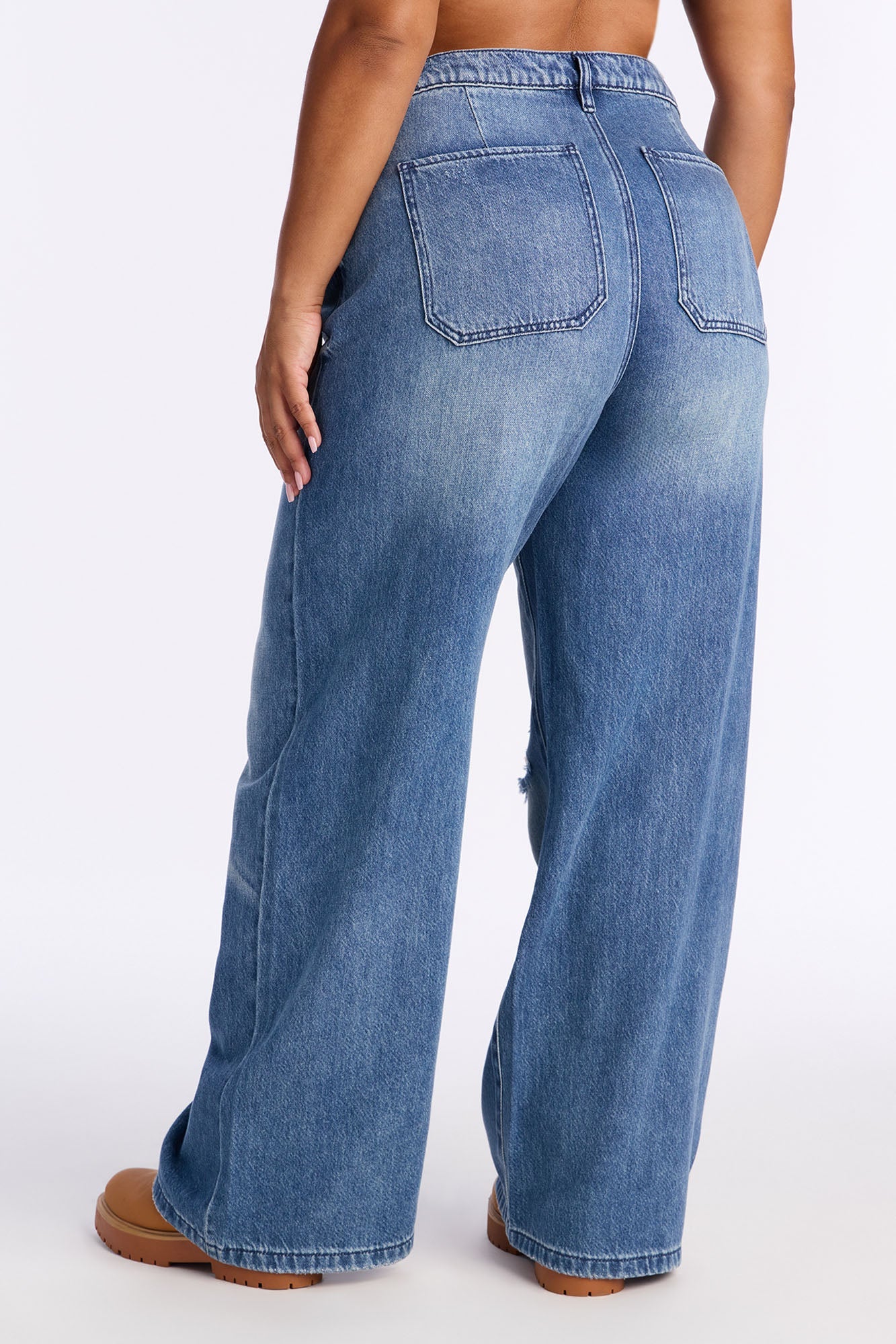 Denver Drapey Ripped Baggy Jeans - Dark Wash