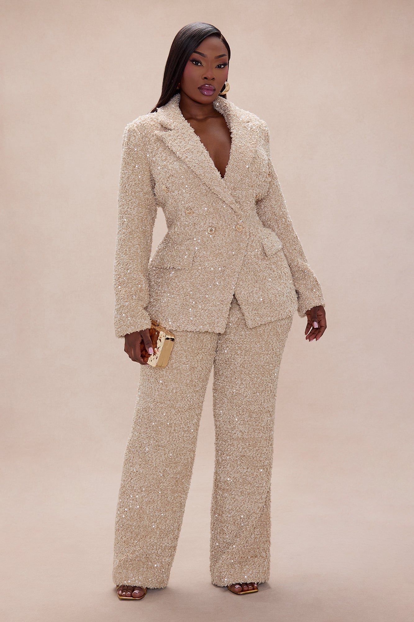 Demi Embellished Tweed Blazer - Taupe