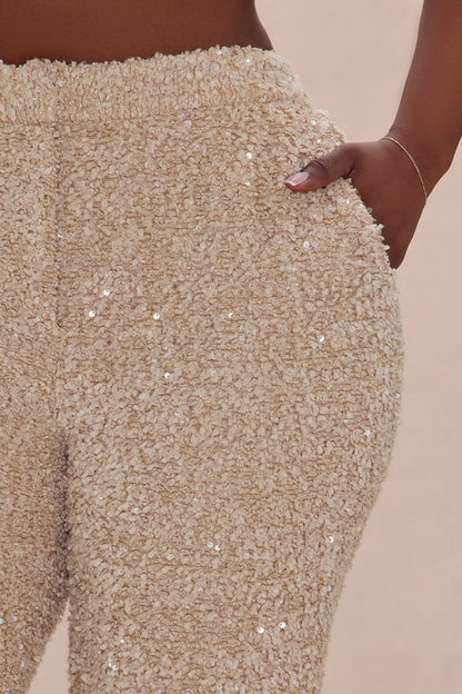 Demi Embellished Tweed Pant - Taupe