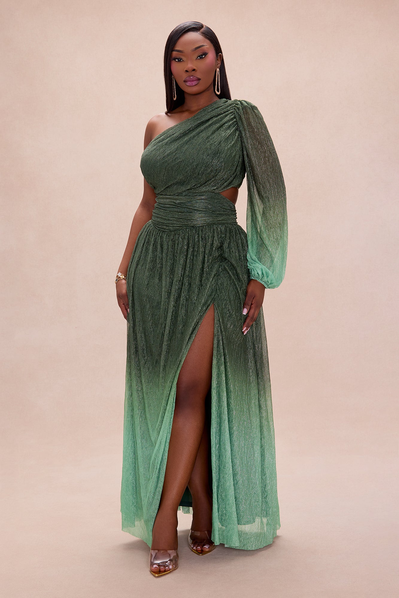 Glitter Dilemma Ombre Gown - Green