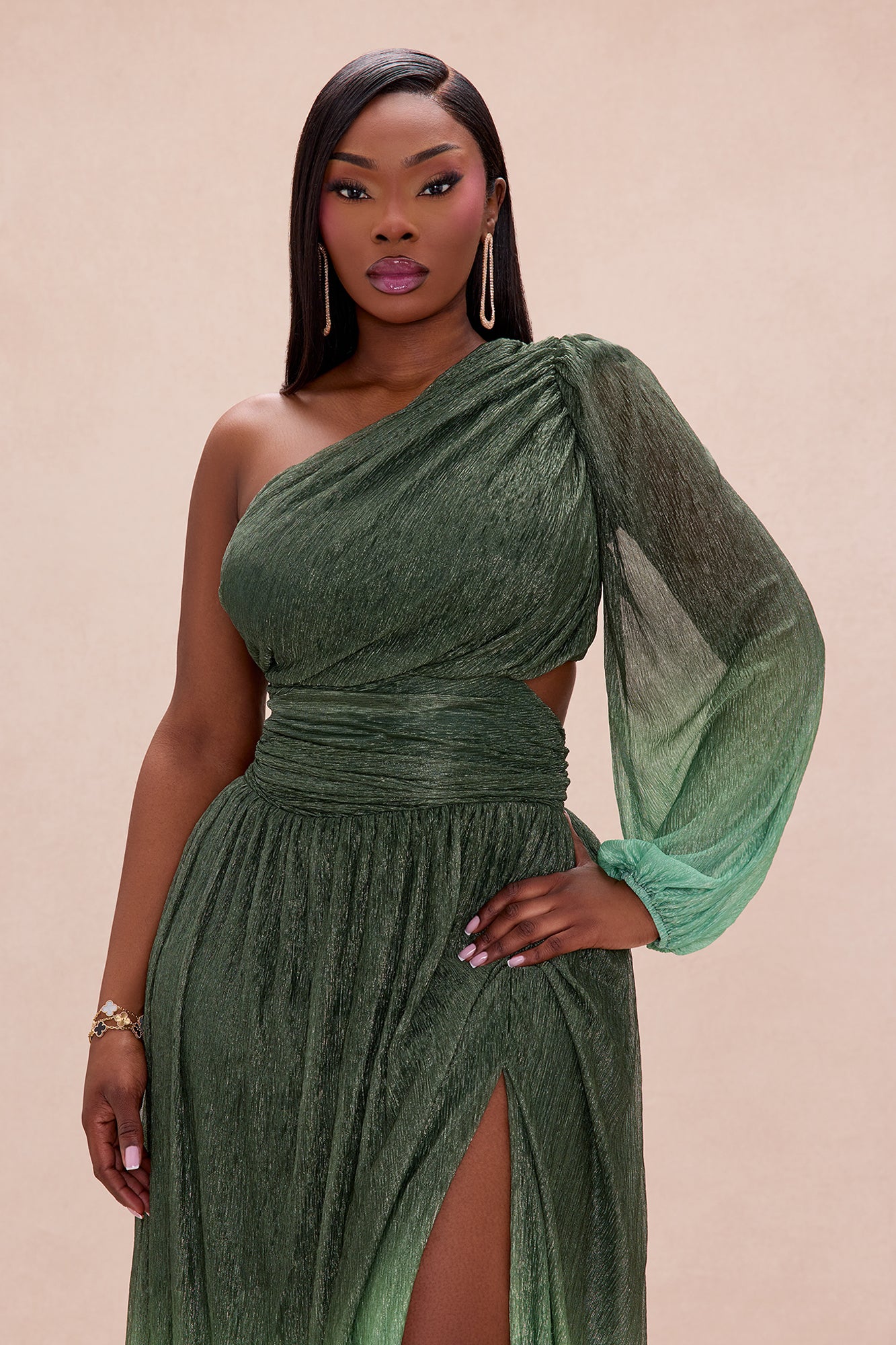 Glitter Dilemma Ombre Gown - Green