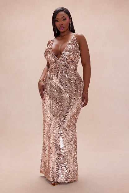 Seraphine Sequin Maxi Dress - Rose Gold