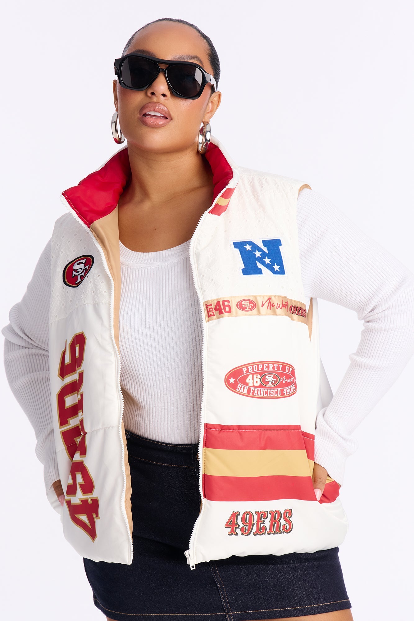 NFL SF 49ers Fan Puffer Vest - White