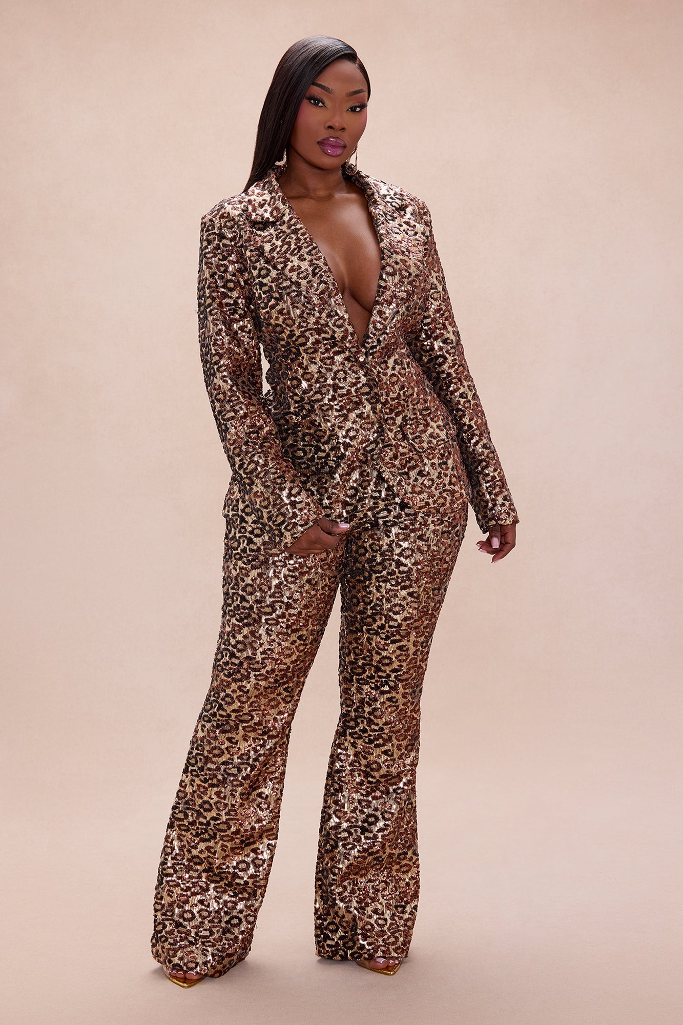 Delphine Leopard Sequin Blazer - Leopard