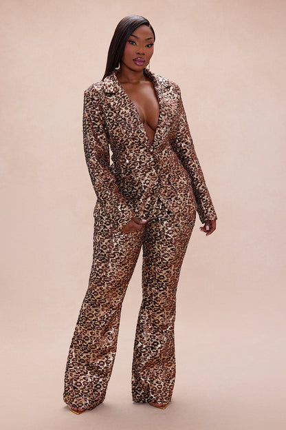 Delphine Leopard Sequin Blazer - Leopard