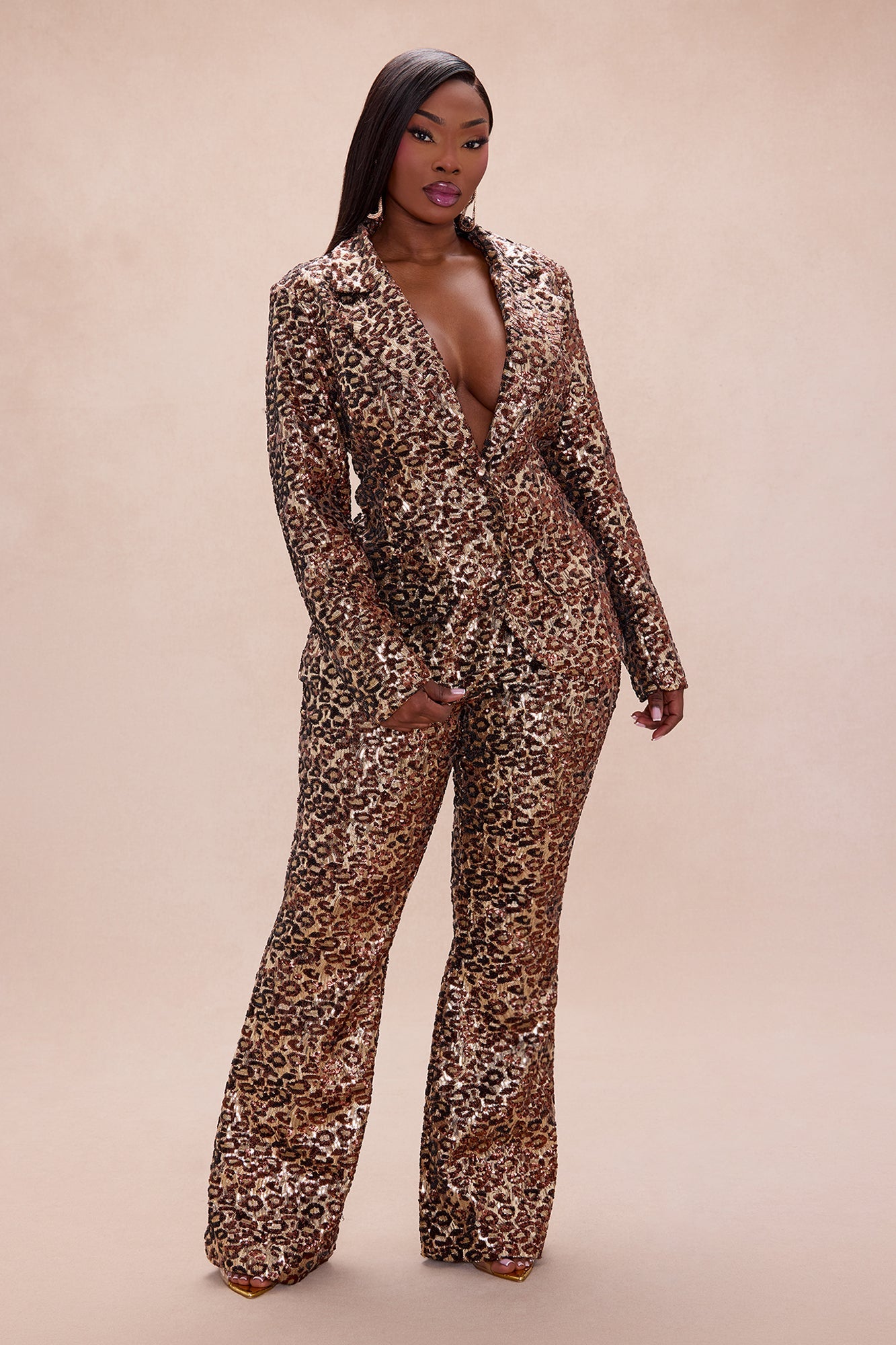 Delphine Leopard Sequin Flare Pant - Leopard