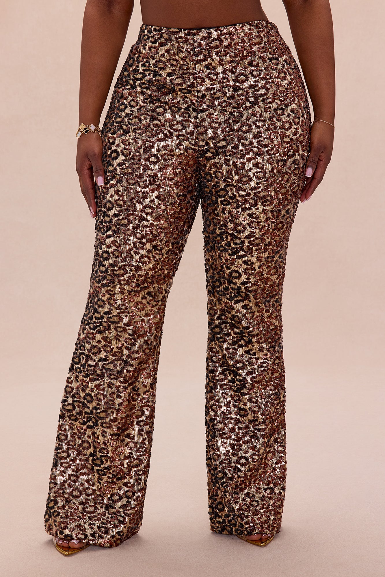 Delphine Leopard Sequin Flare Pant - Leopard