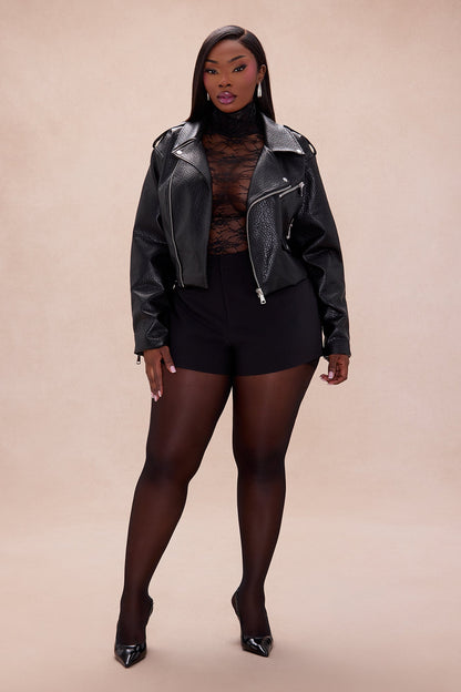 Bad Girl Attitude Cropped Faux Leather Jacket - Black