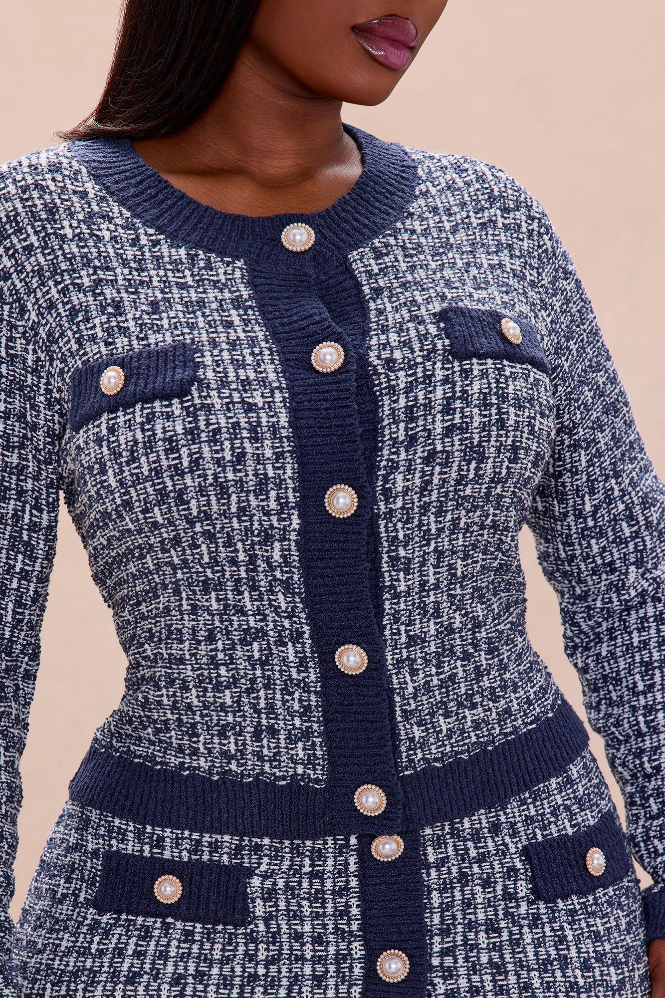 Penelope Tweed Cardigan Skirt Set - Navy