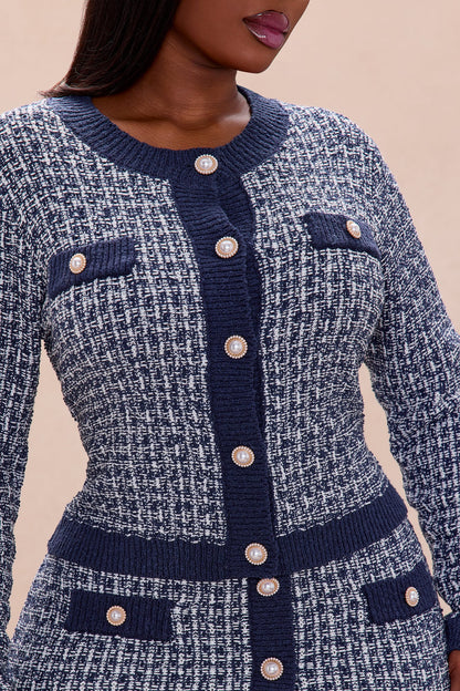 Penelope Tweed Cardigan Skirt Set - Navy