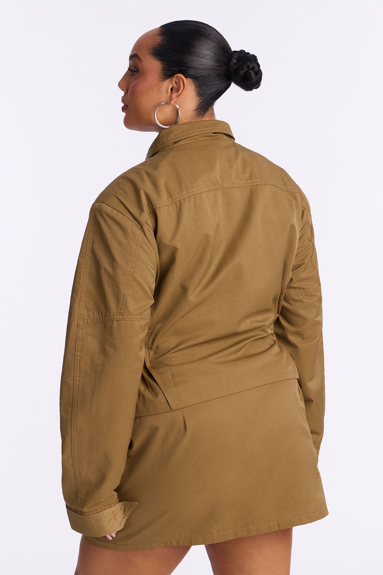 Got Your Attention Cinched Waist Utility Jacket - Olive