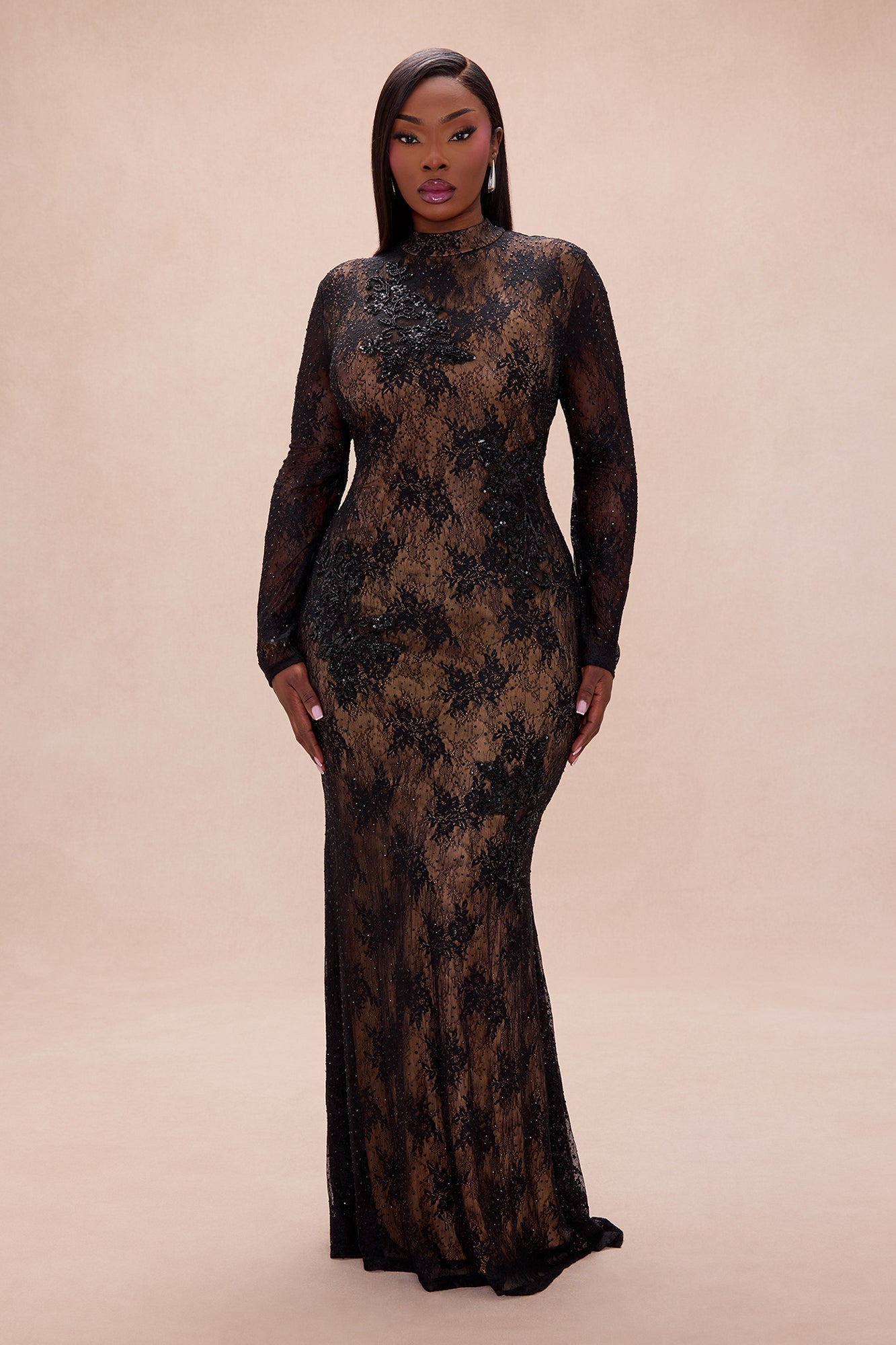 Dark Romance Embellished Lace Maxi Dress - Black
