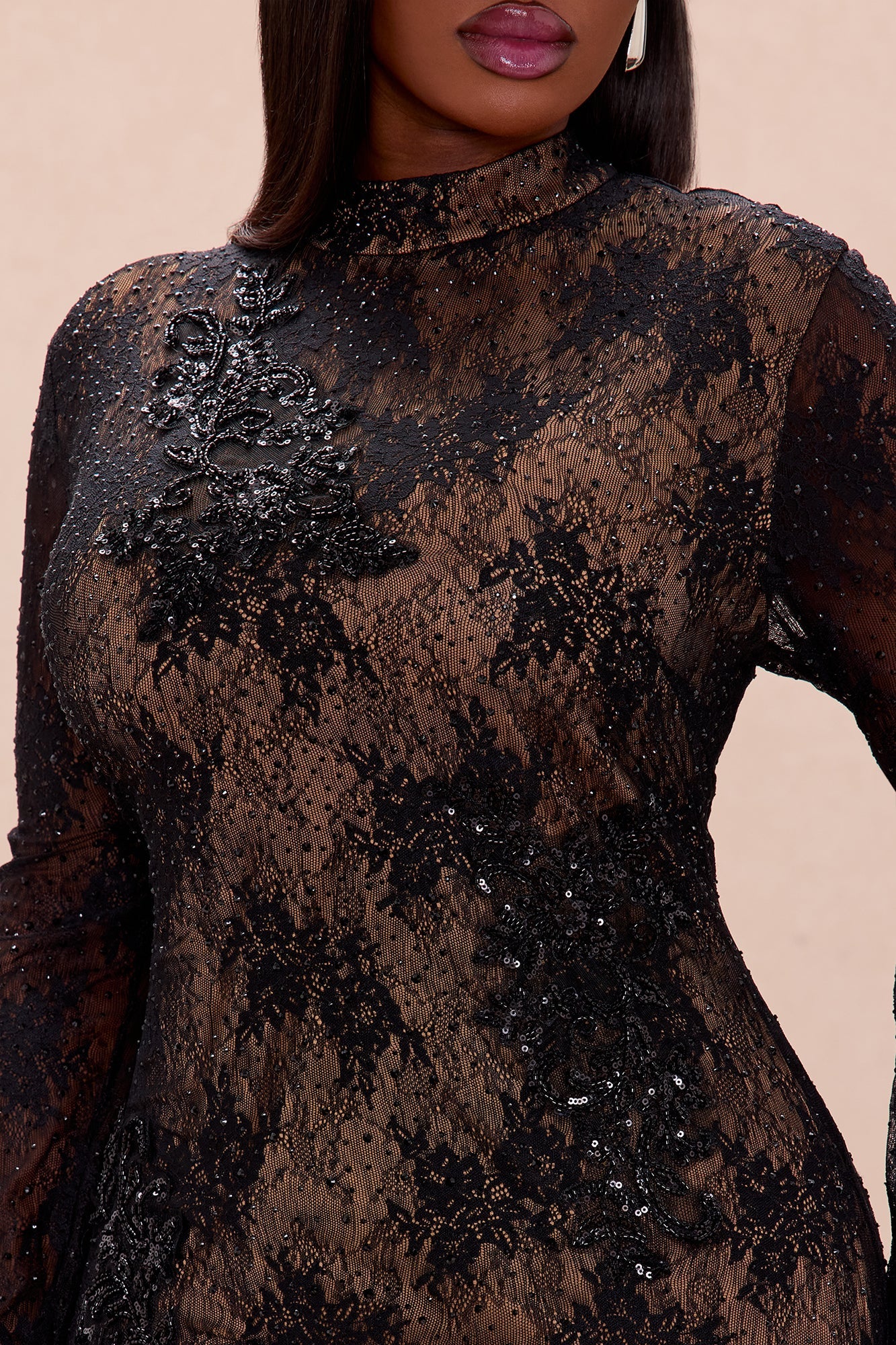 Dark Romance Embellished Lace Maxi Dress - Black