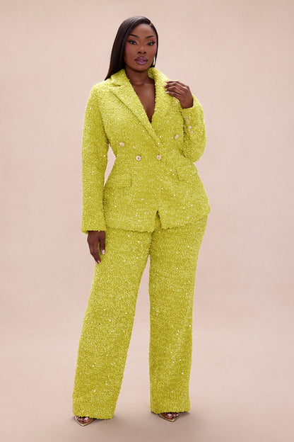Demi Embellished Tweed Blazer - Chartreuse