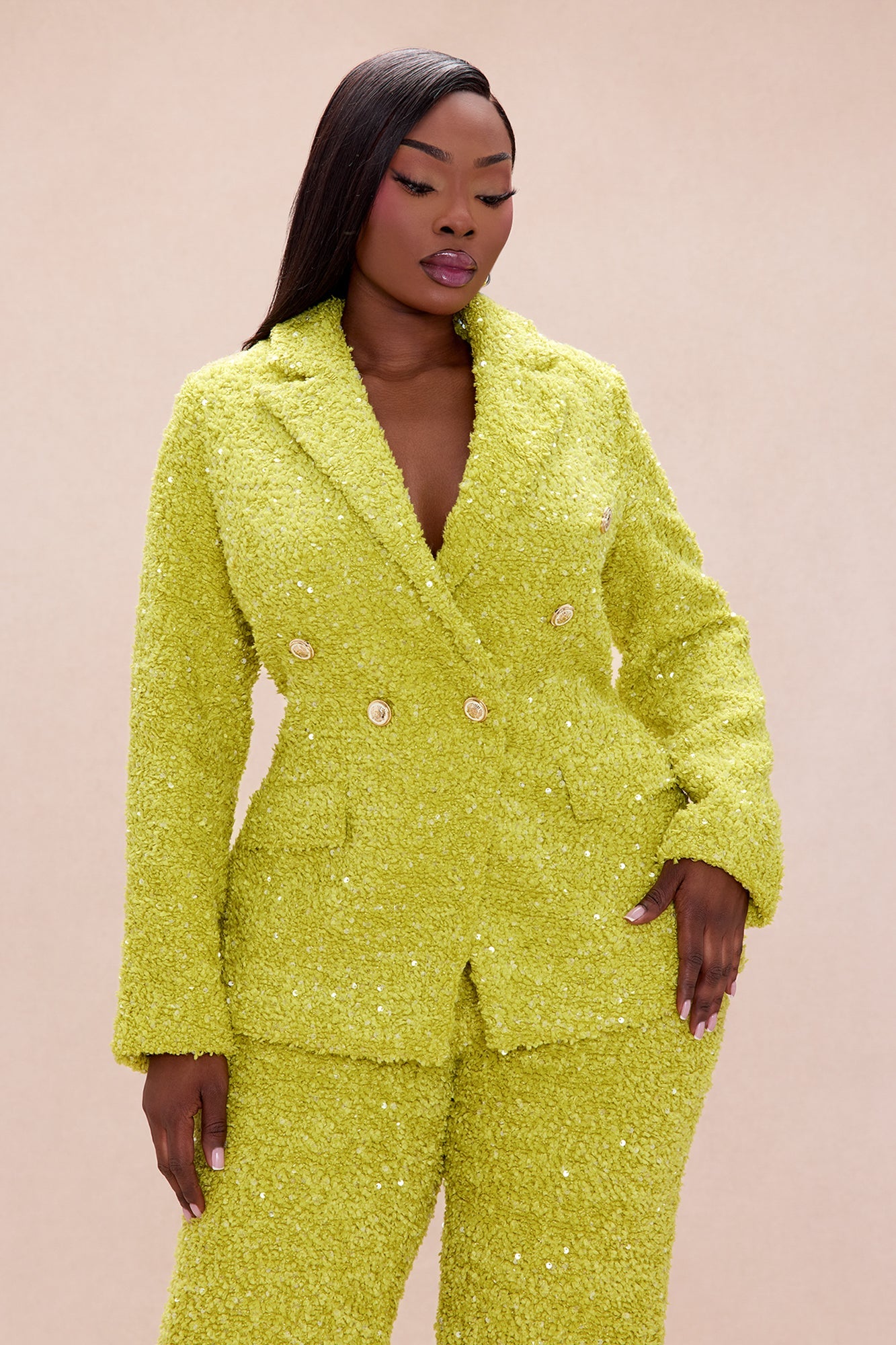 Demi Embellished Tweed Blazer - Chartreuse