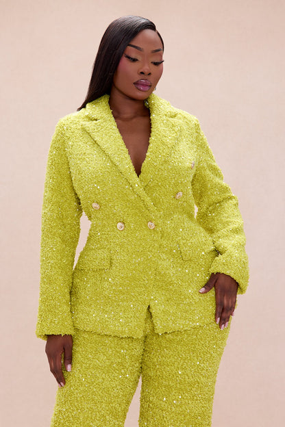 Demi Embellished Tweed Blazer - Chartreuse