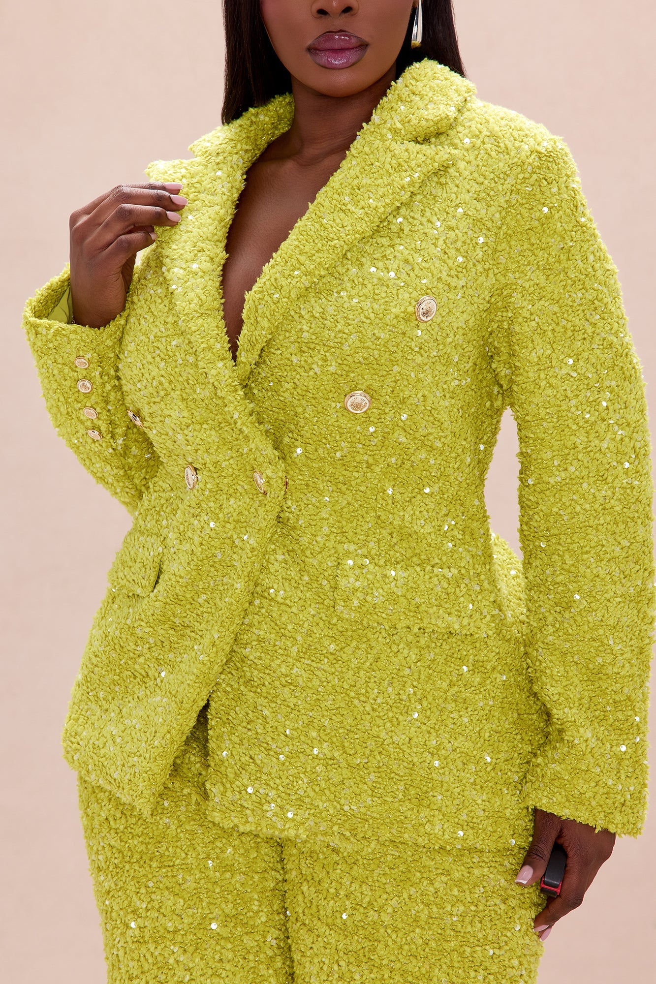 Demi Embellished Tweed Blazer - Chartreuse