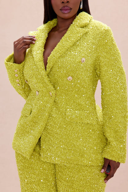 Demi Embellished Tweed Blazer - Chartreuse