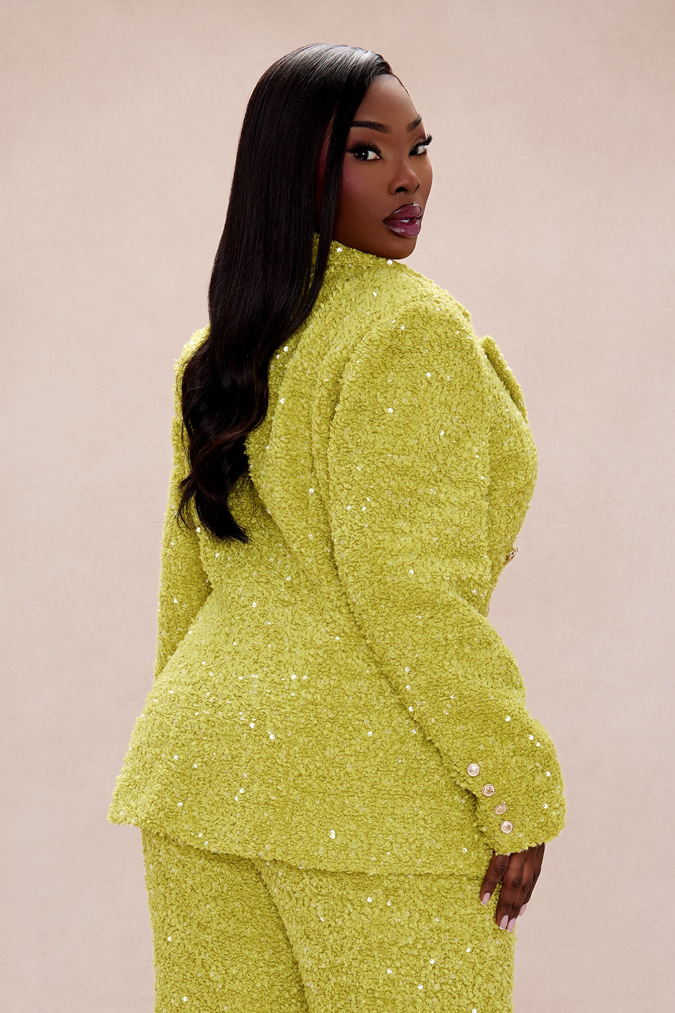 Demi Embellished Tweed Blazer - Chartreuse