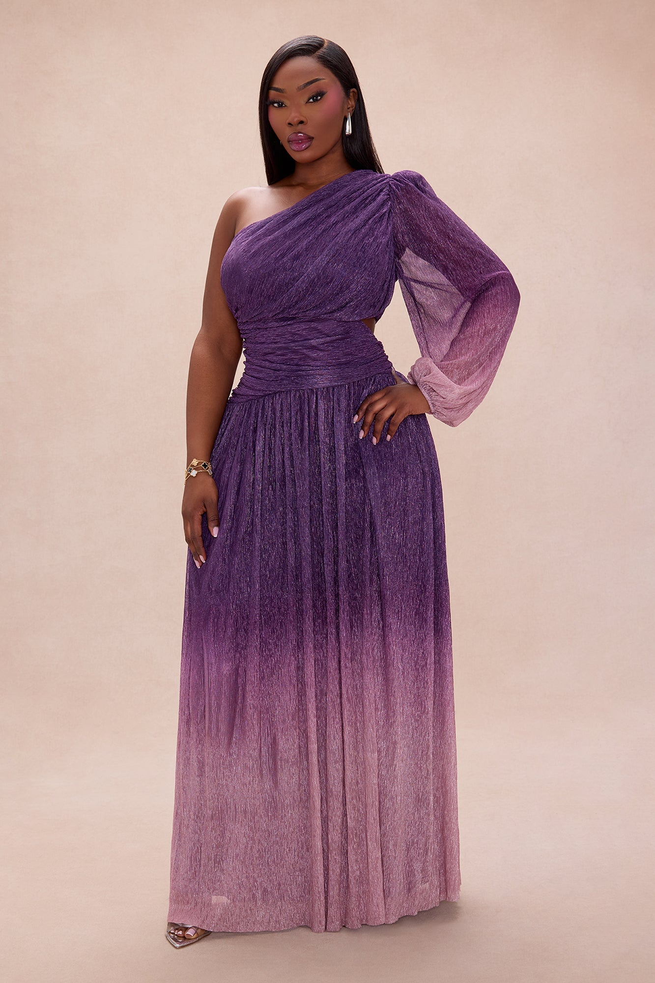 Glitter Dilemma Ombre Gown - Plum