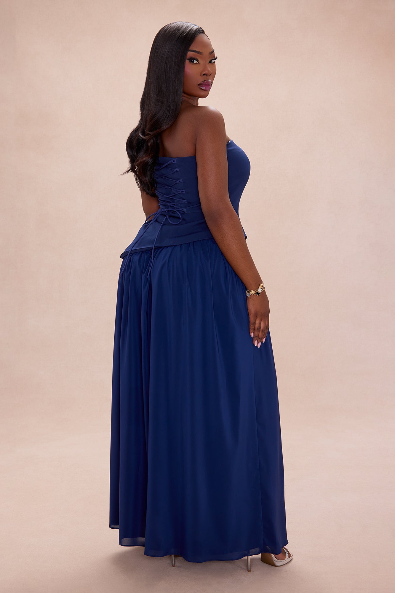 Romantic Dreams Strapless Maxi Gown - Navy