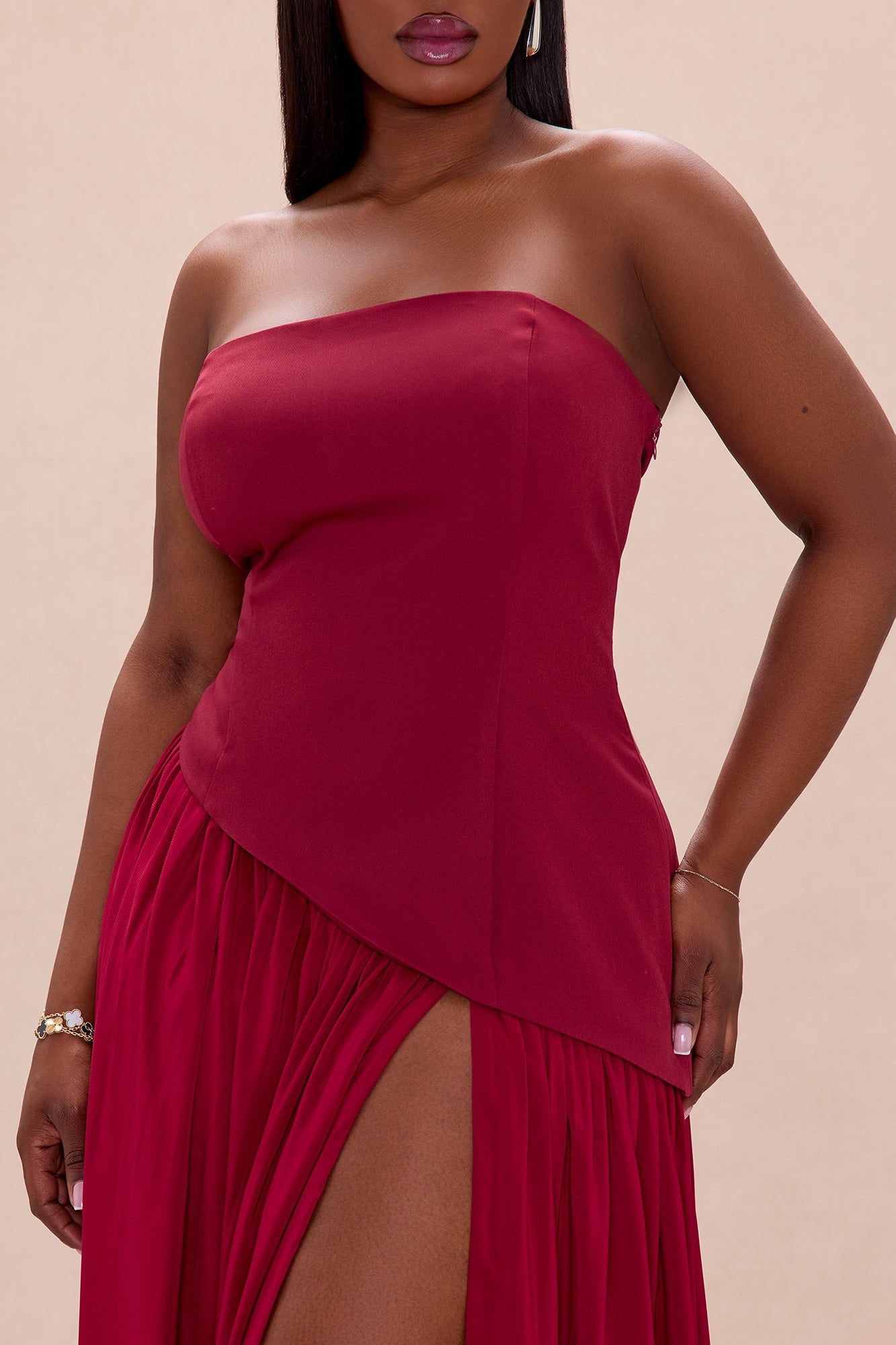 Romantic Dreams Strapless Maxi Gown - Burgundy
