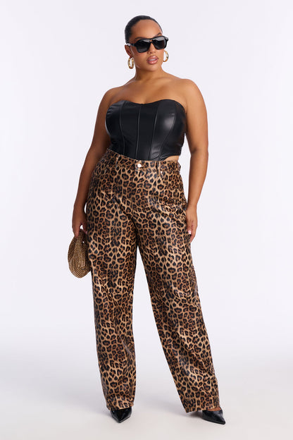 Wild Child Coated Leopard Barrel Leg Pant 32″ - Leopard