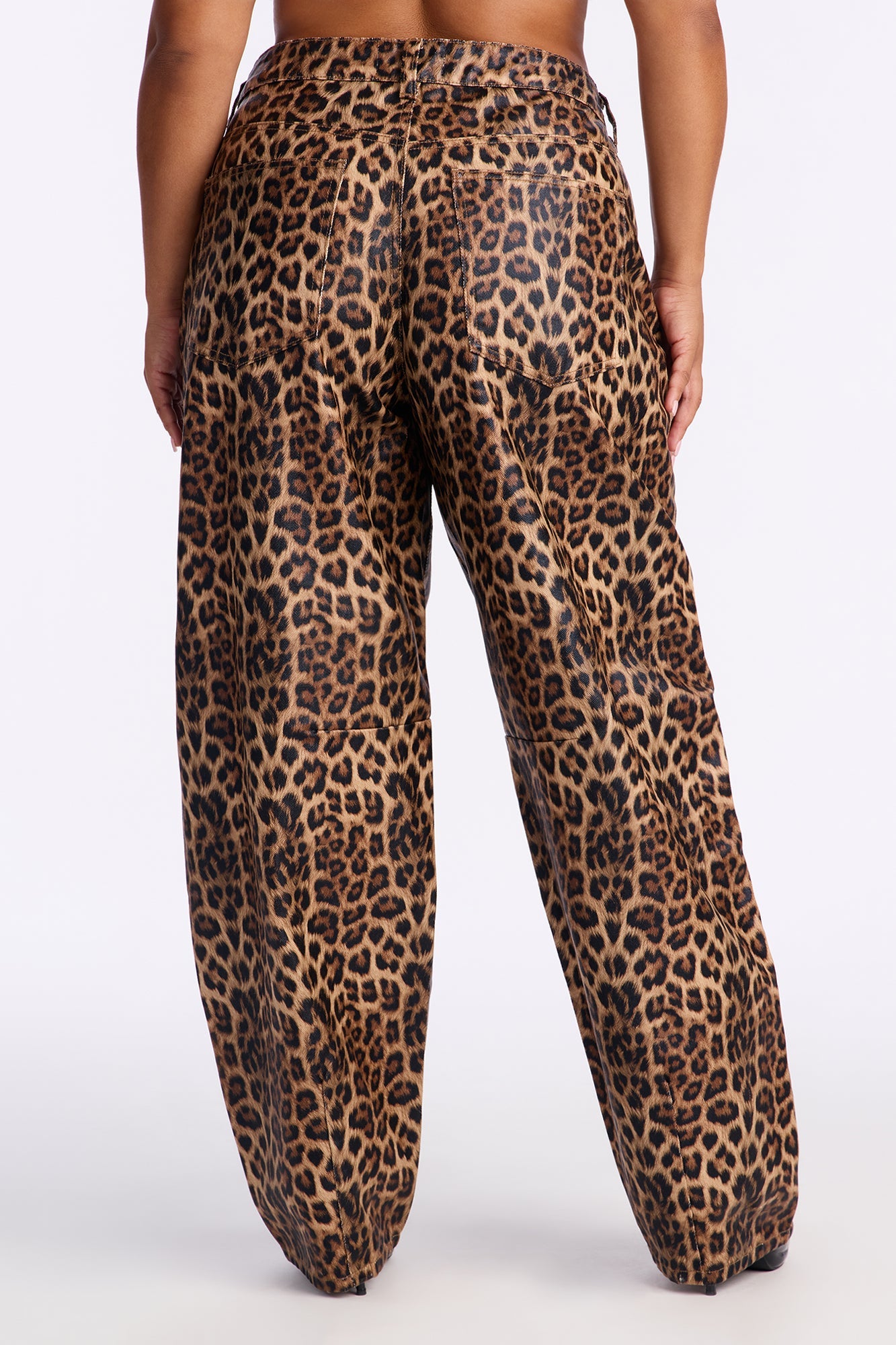Wild Child Coated Leopard Barrel Leg Pant 32″ - Leopard