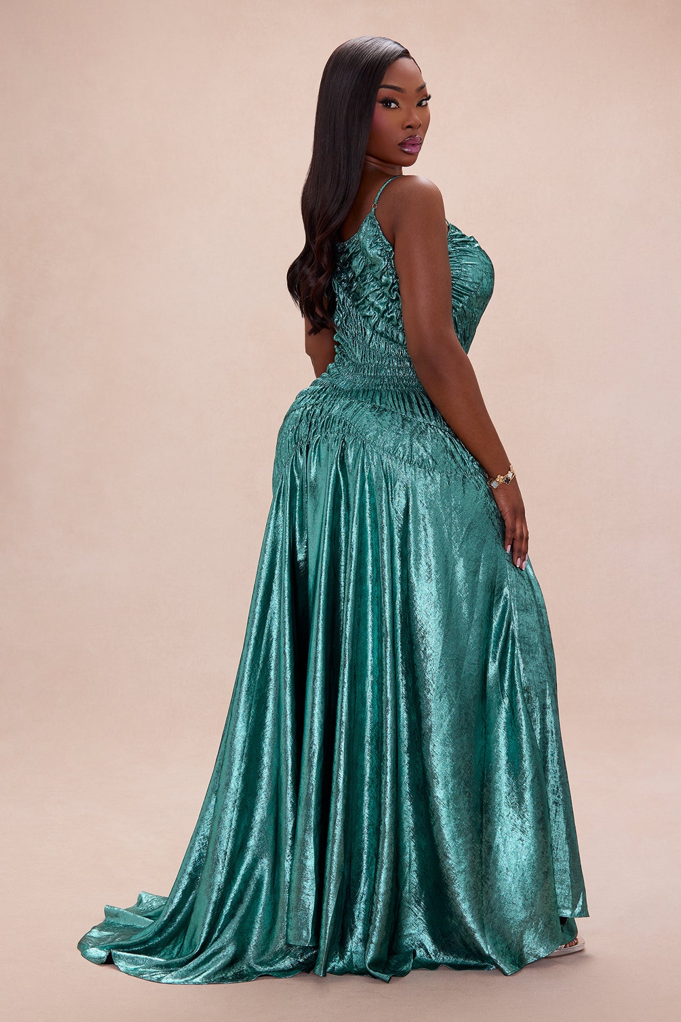 Ariella Ruched Satin Maxi Dress - Aqua