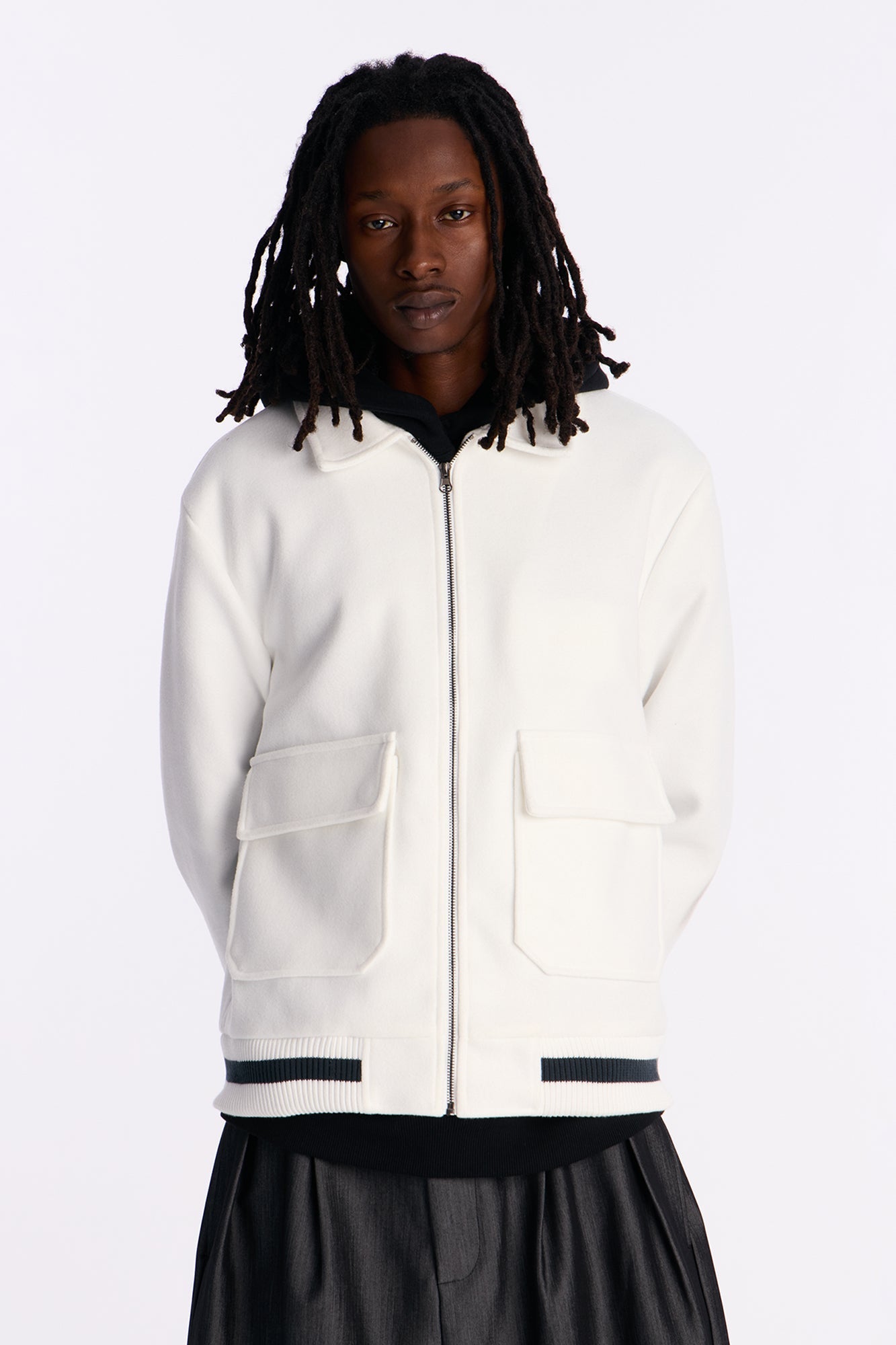 Retro Rib Wool Varsity Jacket - White