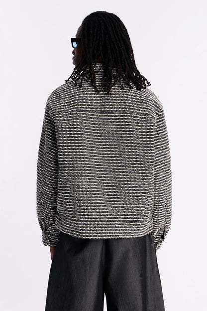 Relaxed Cropped Tweed Bomber Jacket - Grey