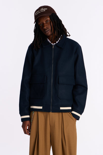 Retro Rib Wool Varsity Jacket - Navy