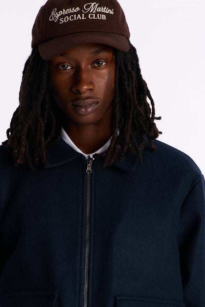 Retro Rib Wool Varsity Jacket - Navy