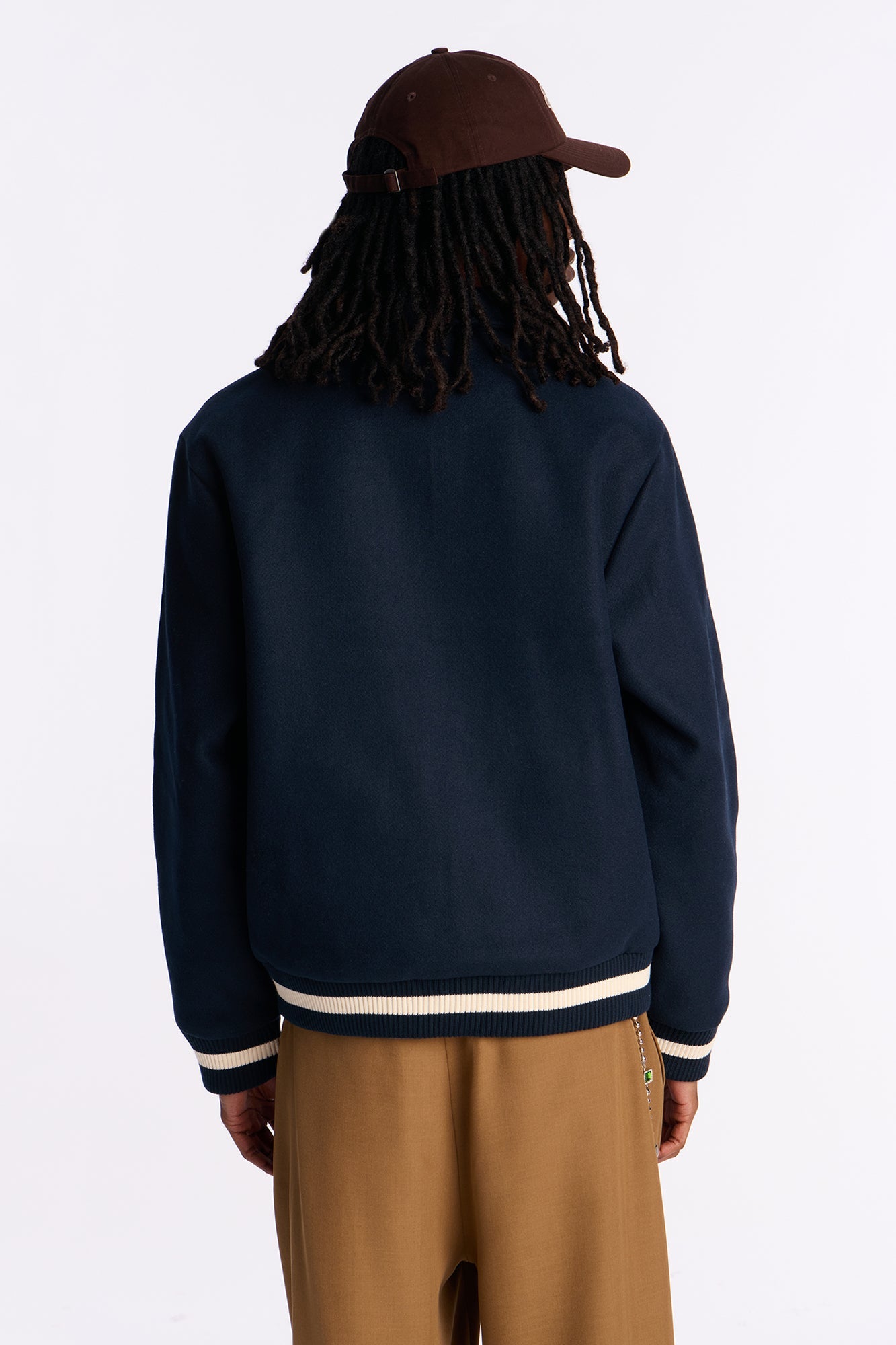 Retro Rib Wool Varsity Jacket - Navy