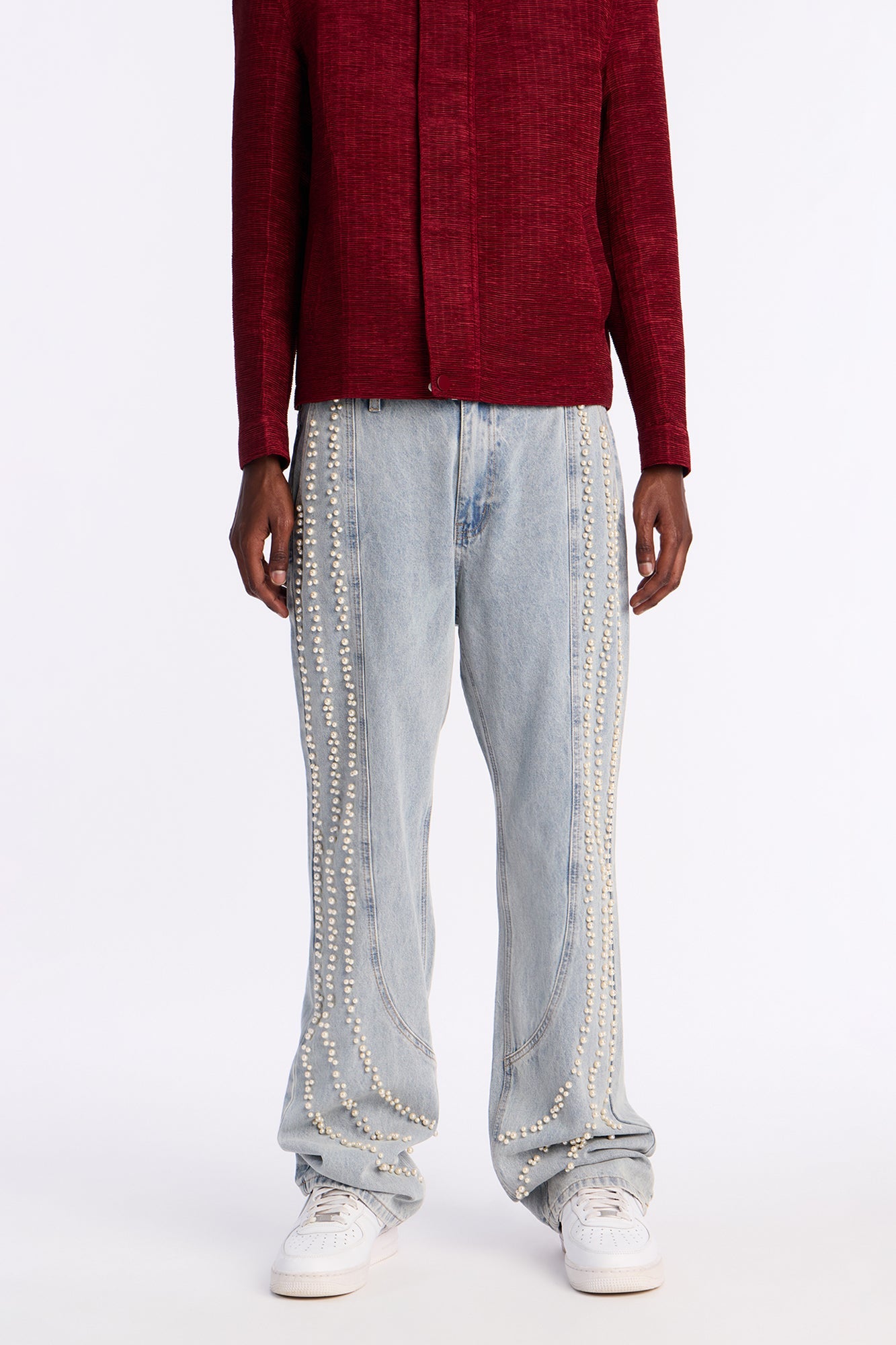 Stacked Slim Flare Pearl Stripe Jean - Light Wash