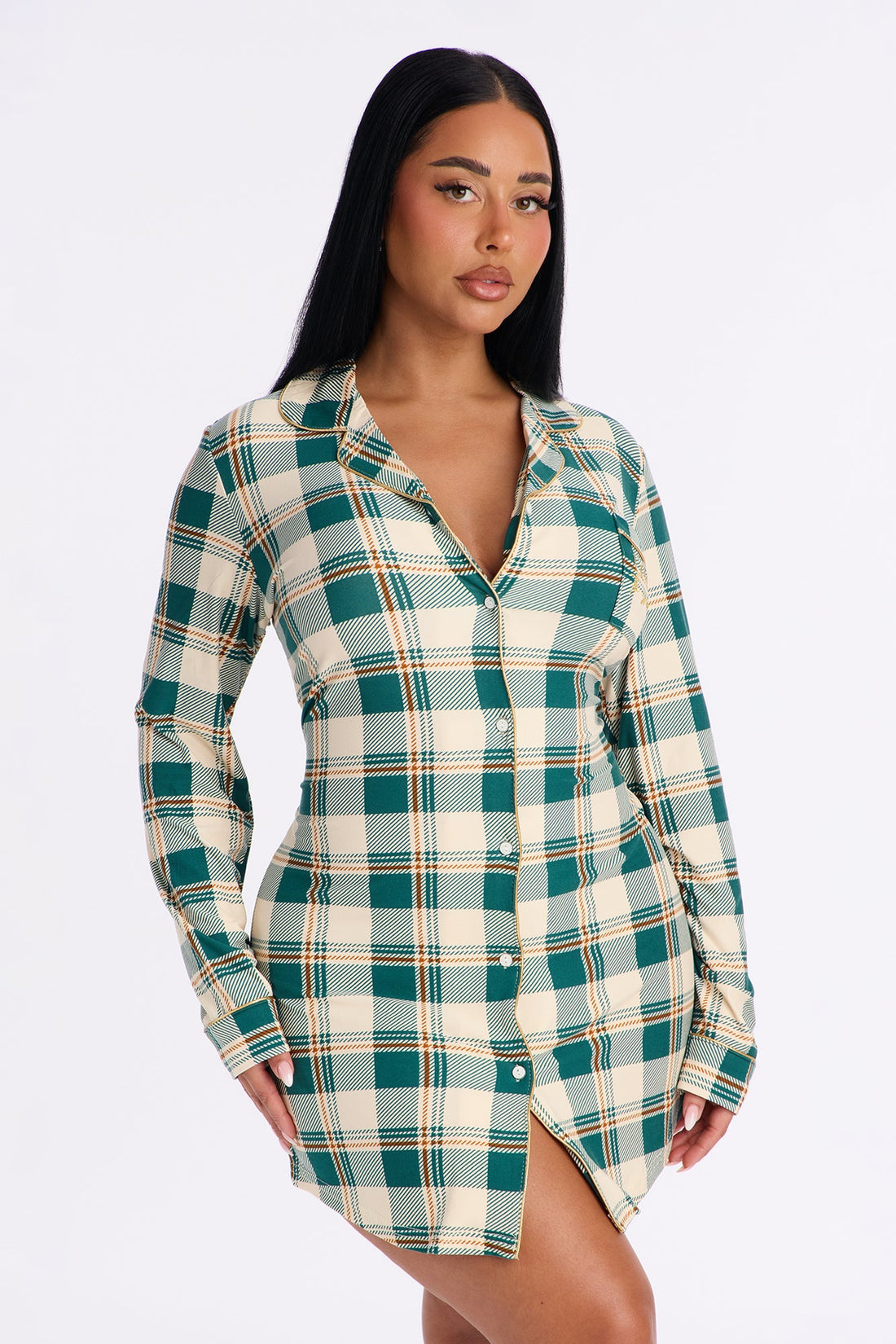 Love To Snooze Embroidered Glitter Long Sleeve PJ Sleep Shirt - Green/combo